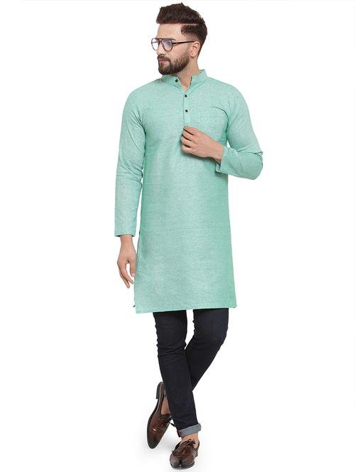 men mandarin neck solid long kurta - 21712108 - Standard Image - 0