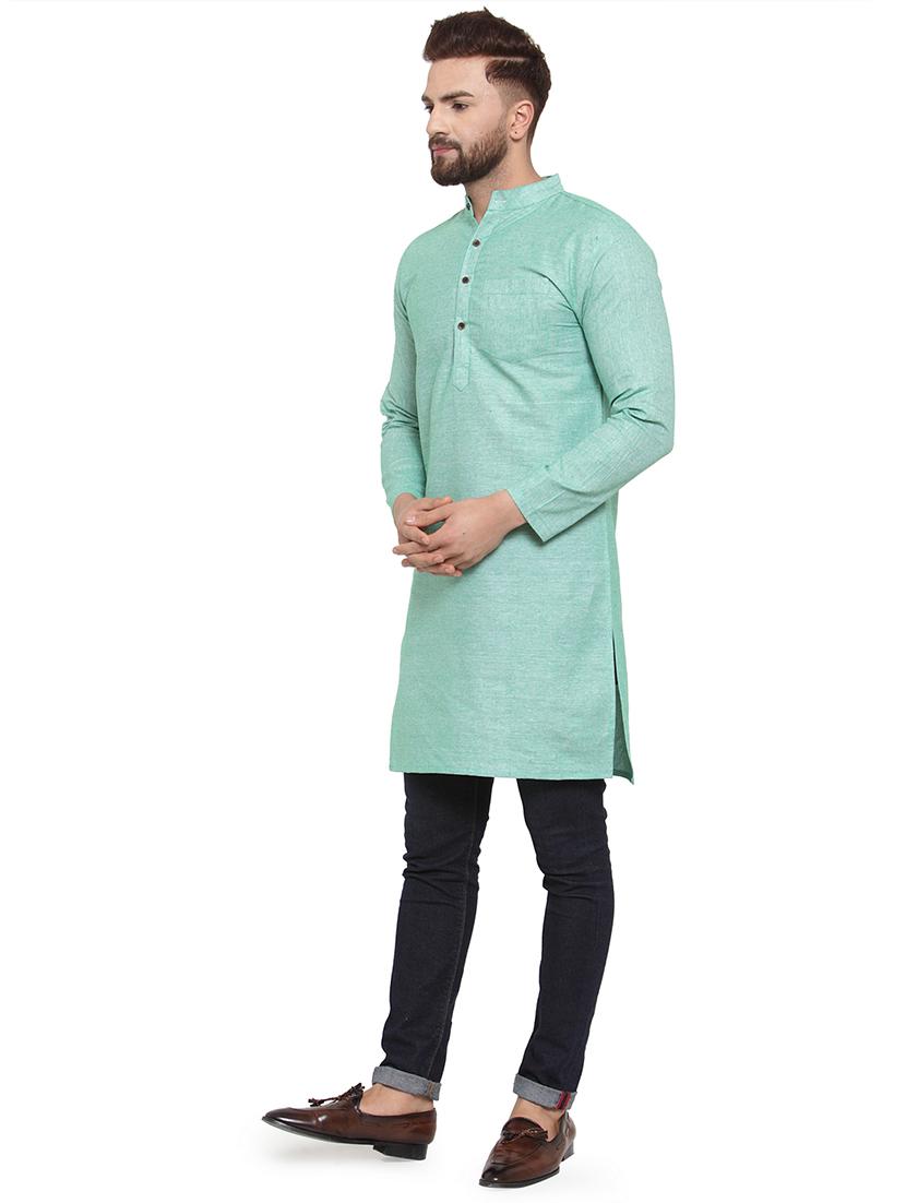 men mandarin neck solid long kurta - 21712108 - Standard Image - 1
