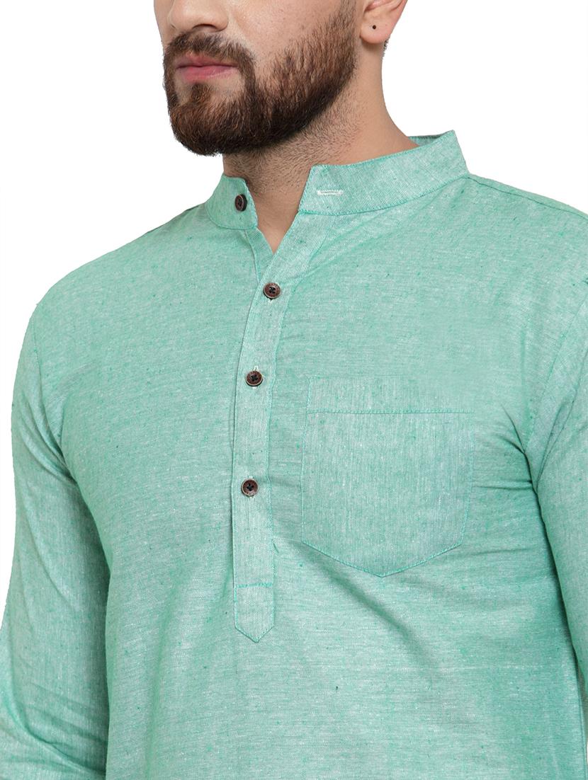 men mandarin neck solid long kurta - 21712108 - Standard Image - 4