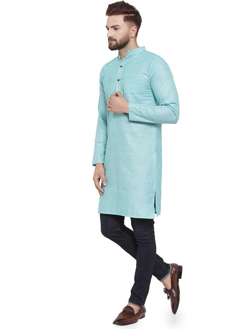 men mandarin neck solid long kurta - 21712109 -  Standard Image - 1