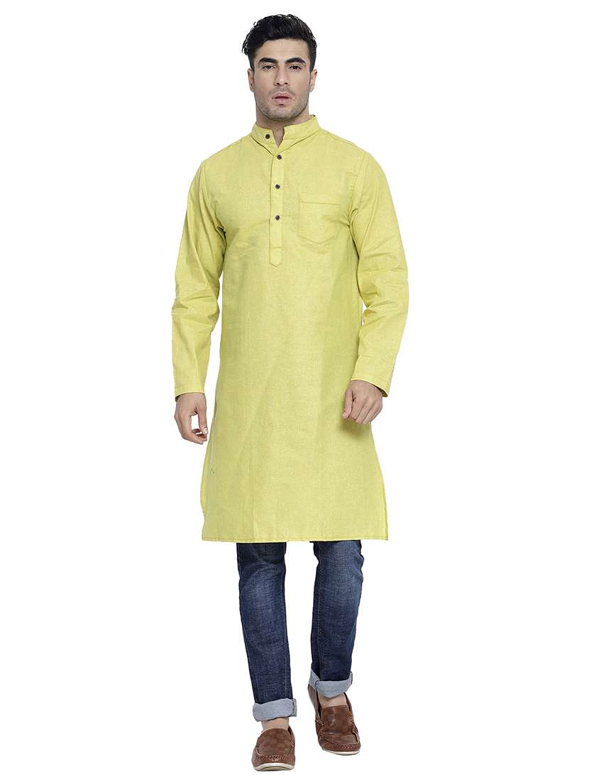 men mandarin neck solid long kurta