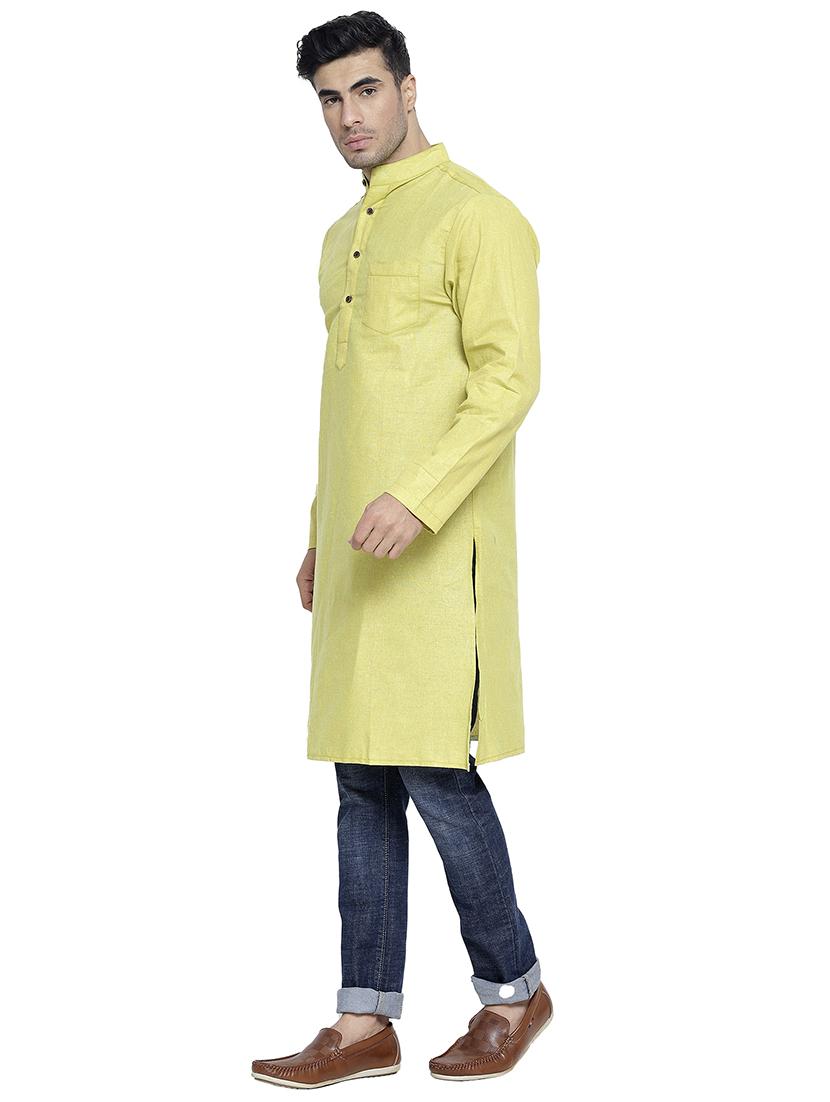 men mandarin neck solid long kurta - 21712110 - Standard Image - 1
