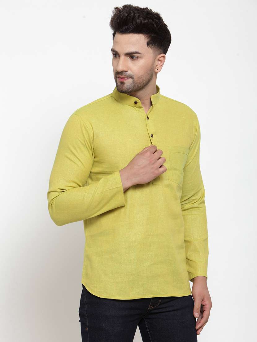 men mandarin neck solid short kurta