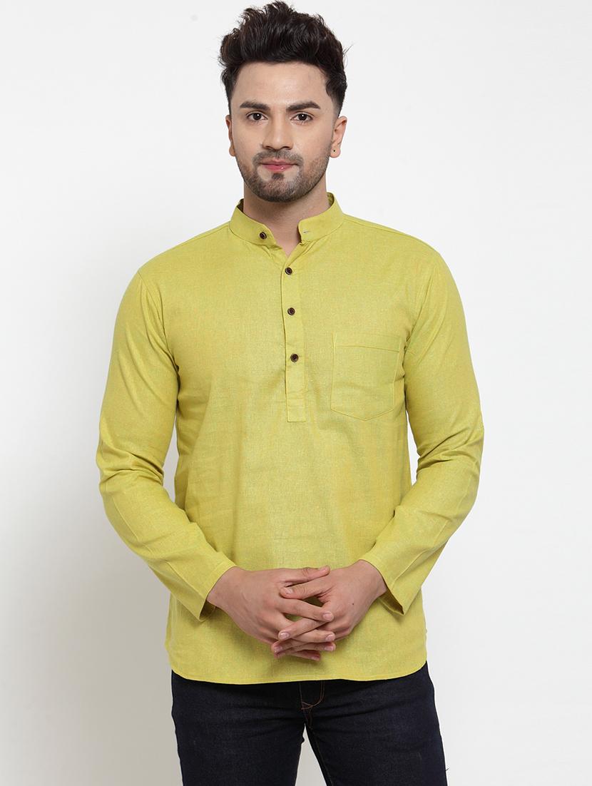 men mandarin neck solid short kurta - 21712111 - Standard Image - 1