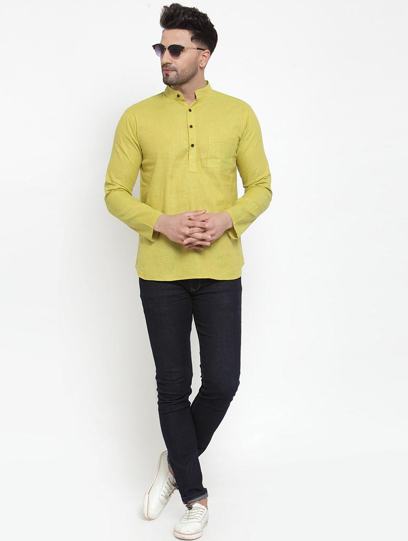 men mandarin neck solid short kurta - 21712111 - Standard Image - 4