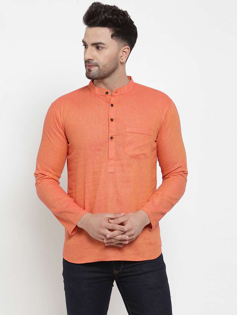 men mandarin neck solid short kurta