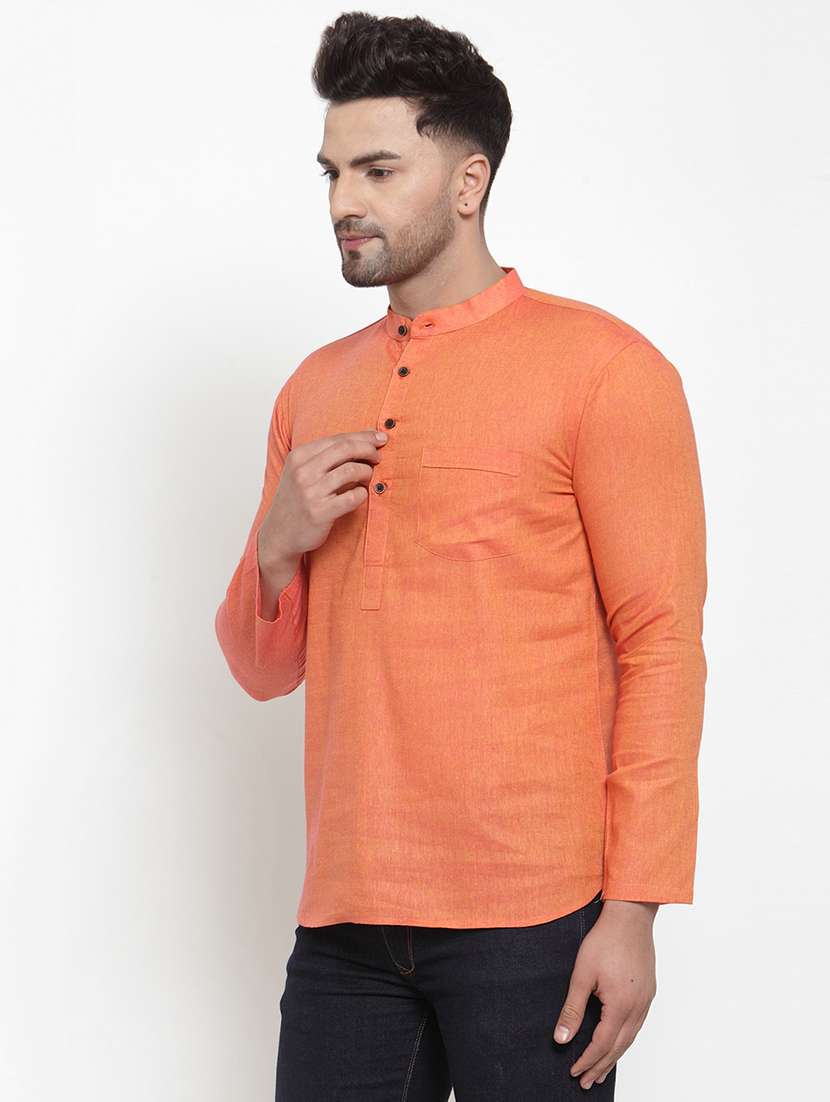 men mandarin neck solid short kurta - 21712113 - Standard Image - 1