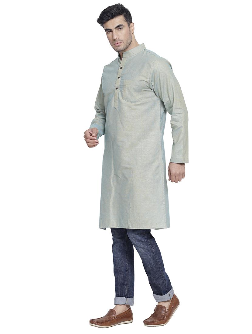 men mandarin neck solid long kurta - 21712114 -  Standard Image - 1