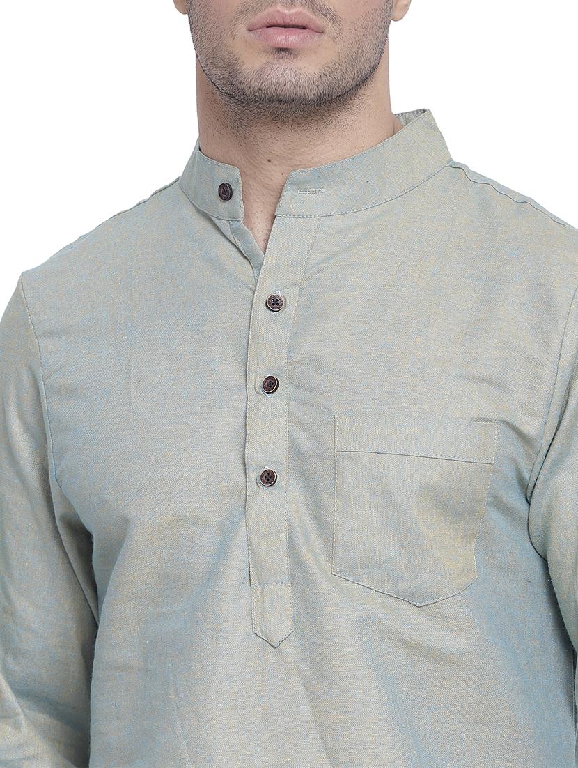 men mandarin neck solid long kurta - 21712114 - Standard Image - 4