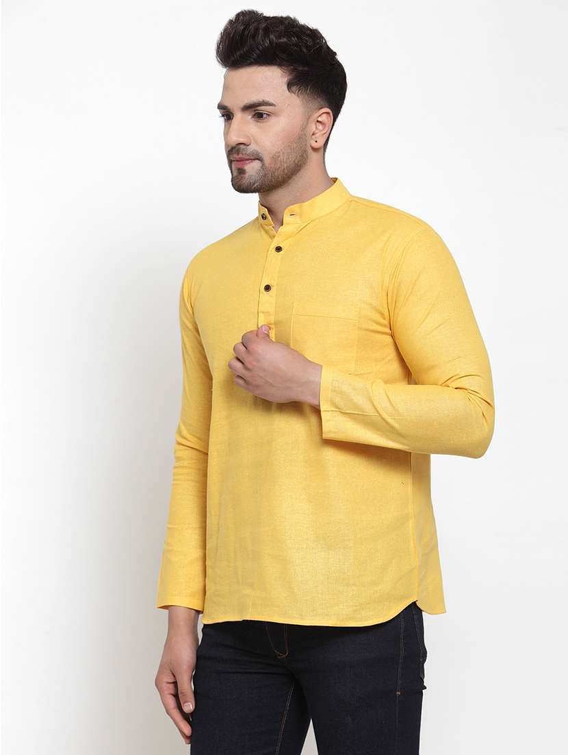 men mandarin neck solid short kurta - 21712117 -  Standard Image - 1