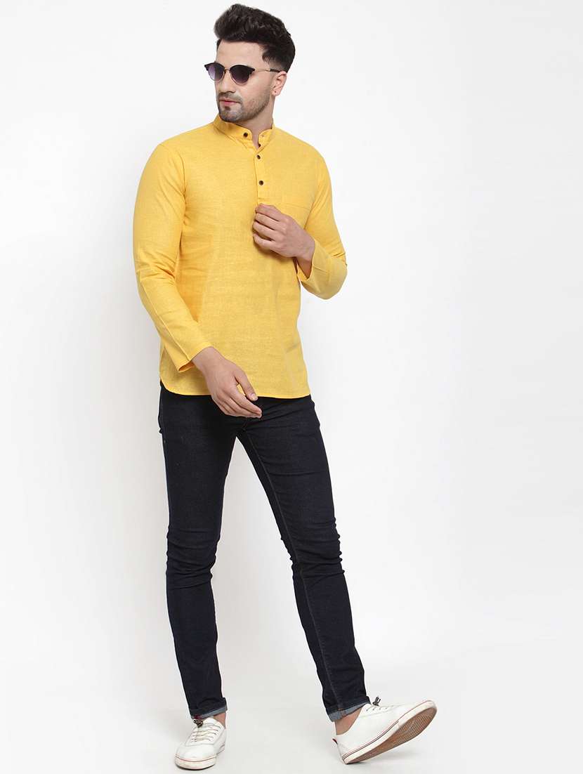 men mandarin neck solid short kurta - 21712117 -  Standard Image - 4