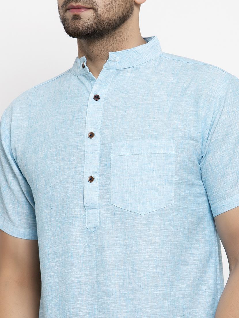 men mandarin neck solid short kurta - 21712119 - Standard Image - 4