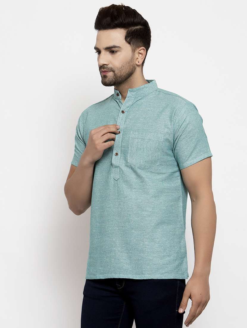 men mandarin neck solid short kurta - 21712120 - Standard Image - 1