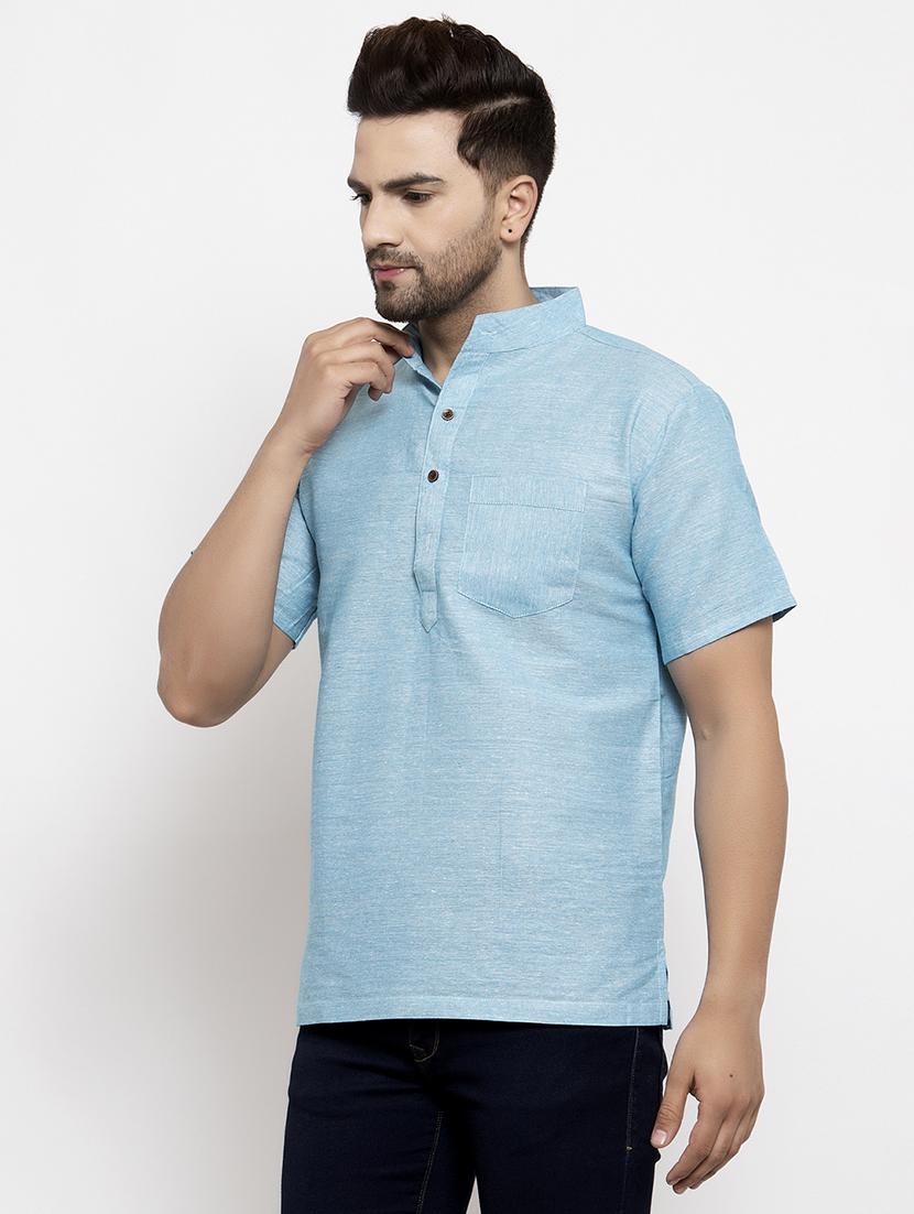 men mandarin neck solid short kurta - 21712121 - Standard Image - 1