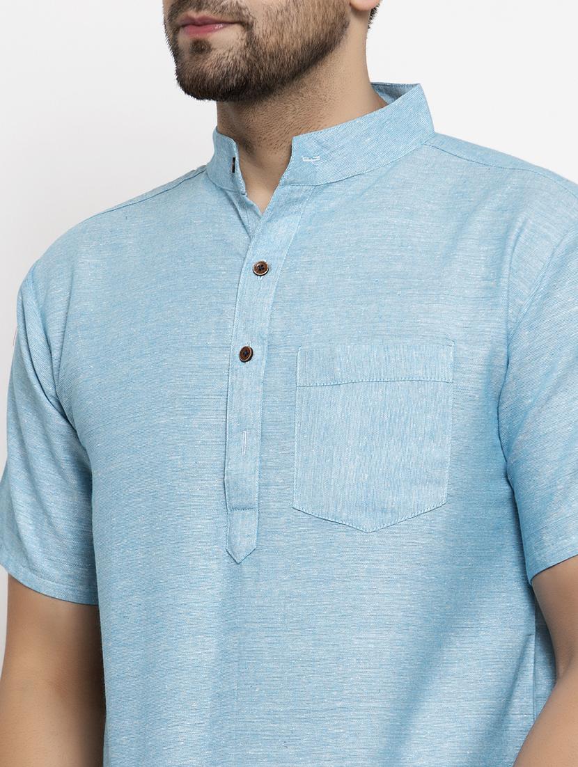 men mandarin neck solid short kurta - 21712121 - Standard Image - 4