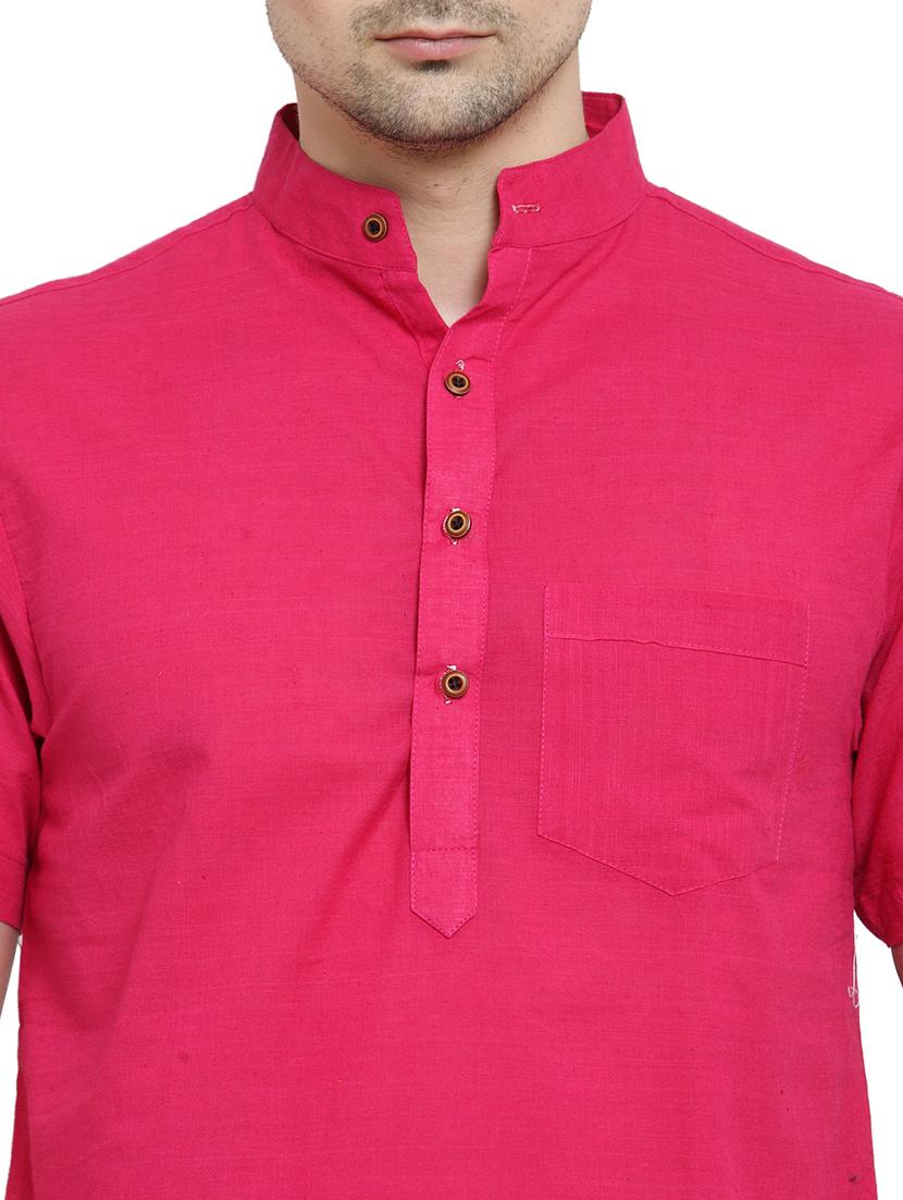 men mandarin neck solid short kurta - 21712125 - Standard Image - 4