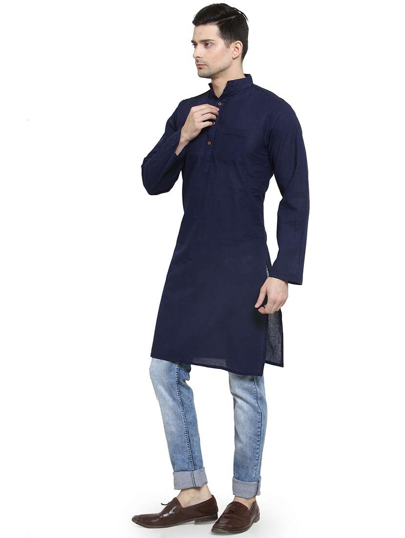 men mandarin neck solid long kurta - 21712126 -  Standard Image - 1