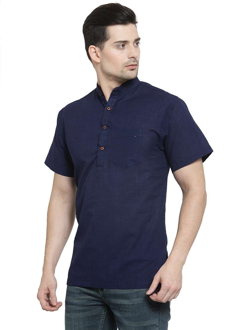 men mandarin neck solid short kurta - 21712127 -  Standard Image - 1