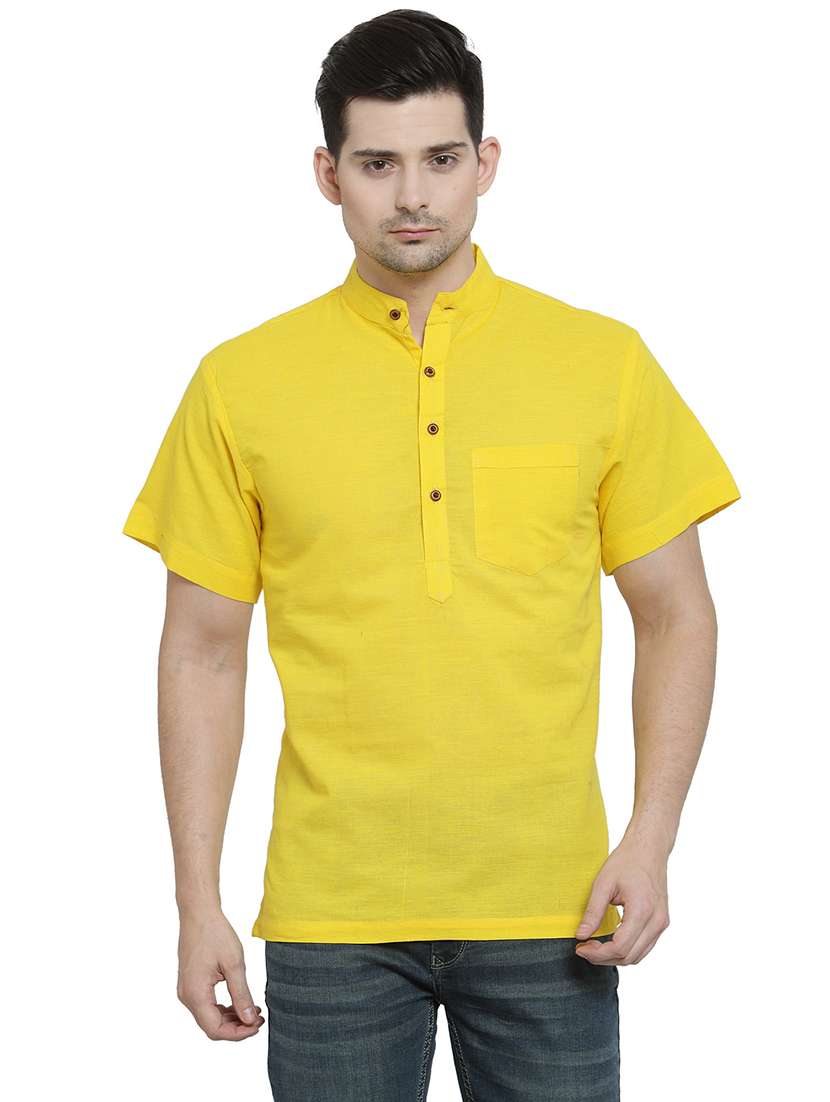 men mandarin neck solid short kurta