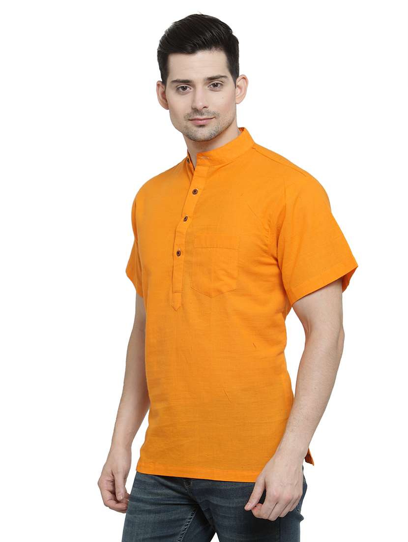 men mandarin neck solid short kurta - 21712131 -  Standard Image - 1