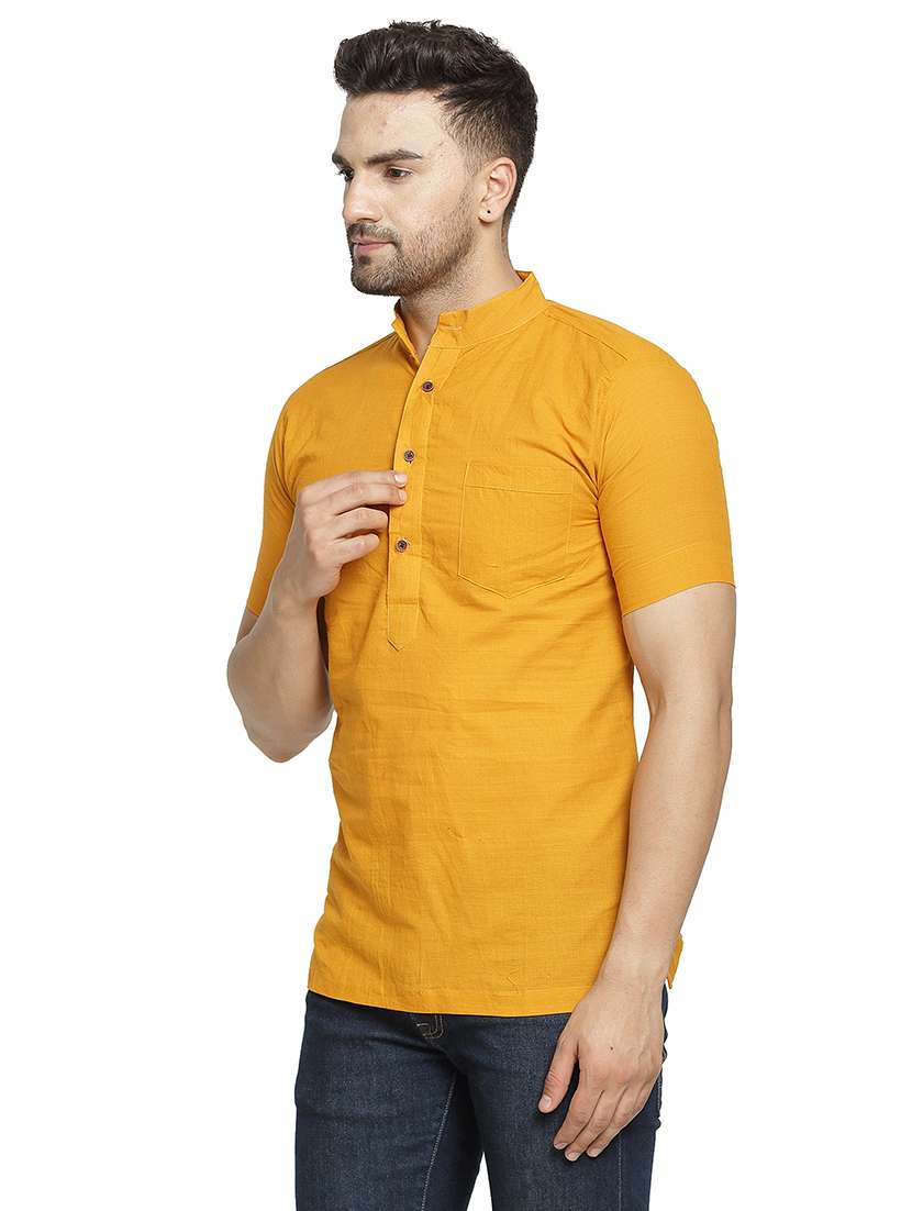 men mandarin neck solid short kurta - 21712133 -  Standard Image - 1