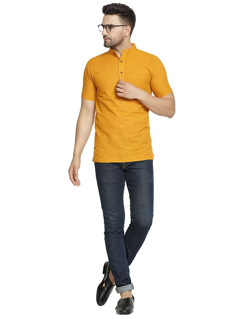 men mandarin neck solid short kurta - 21712133 -  Standard Image - 4