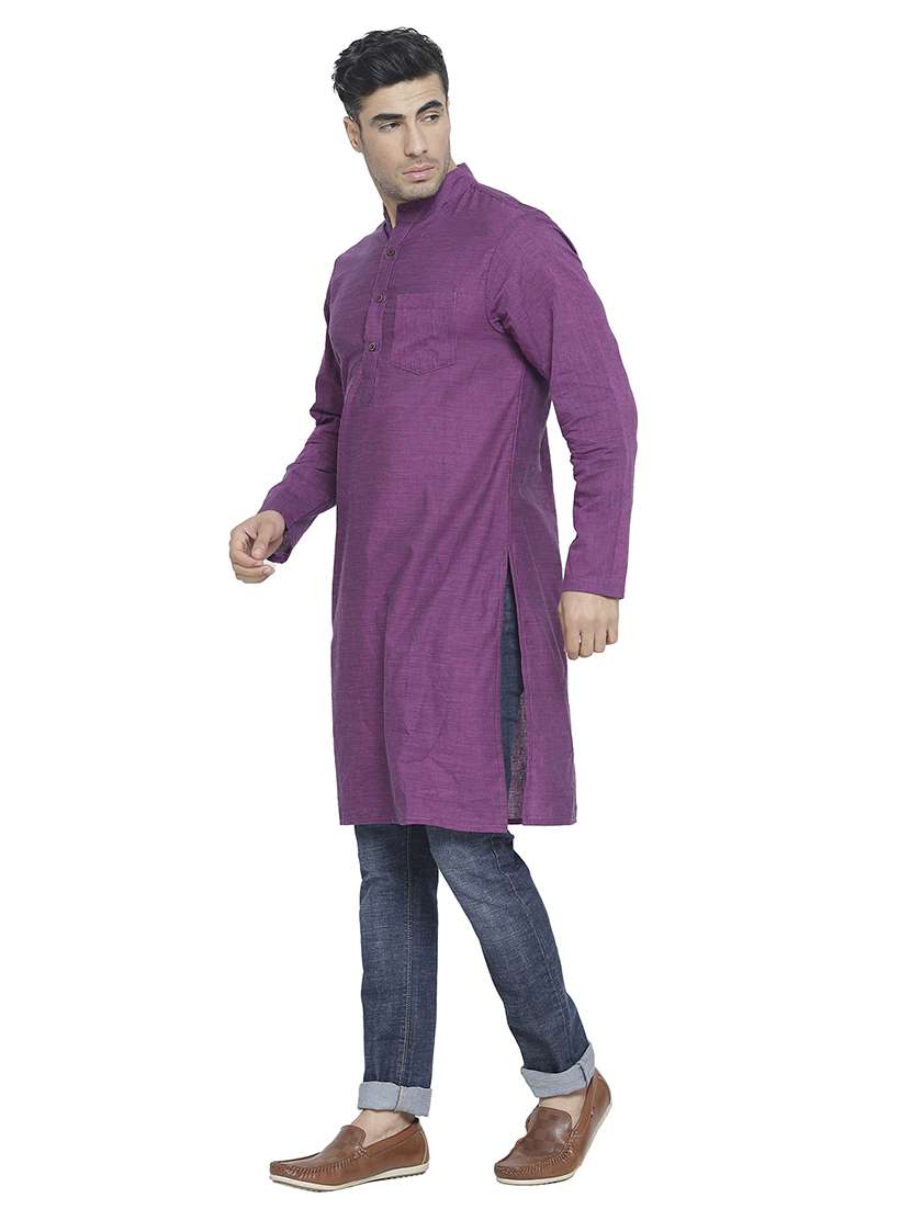 men mandarin neck solid long kurta - 21712134 - Standard Image - 1