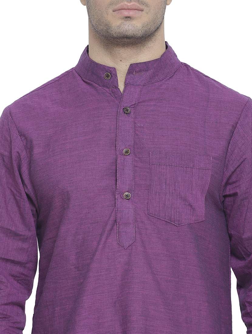 men mandarin neck solid long kurta - 21712134 - Standard Image - 4