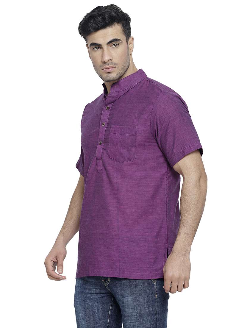 men mandarin neck solid short kurta - 21712135 -  Standard Image - 1