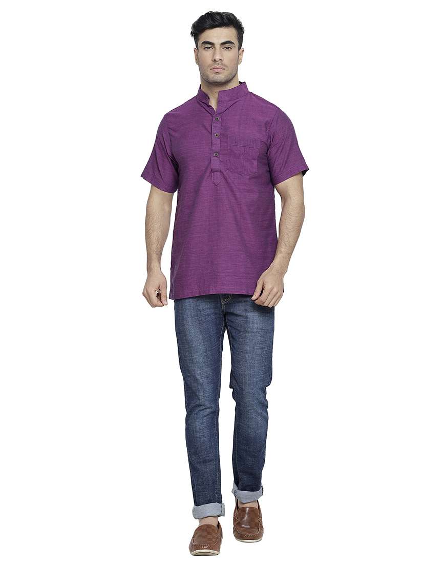 men mandarin neck solid short kurta - 21712135 -  Standard Image - 4