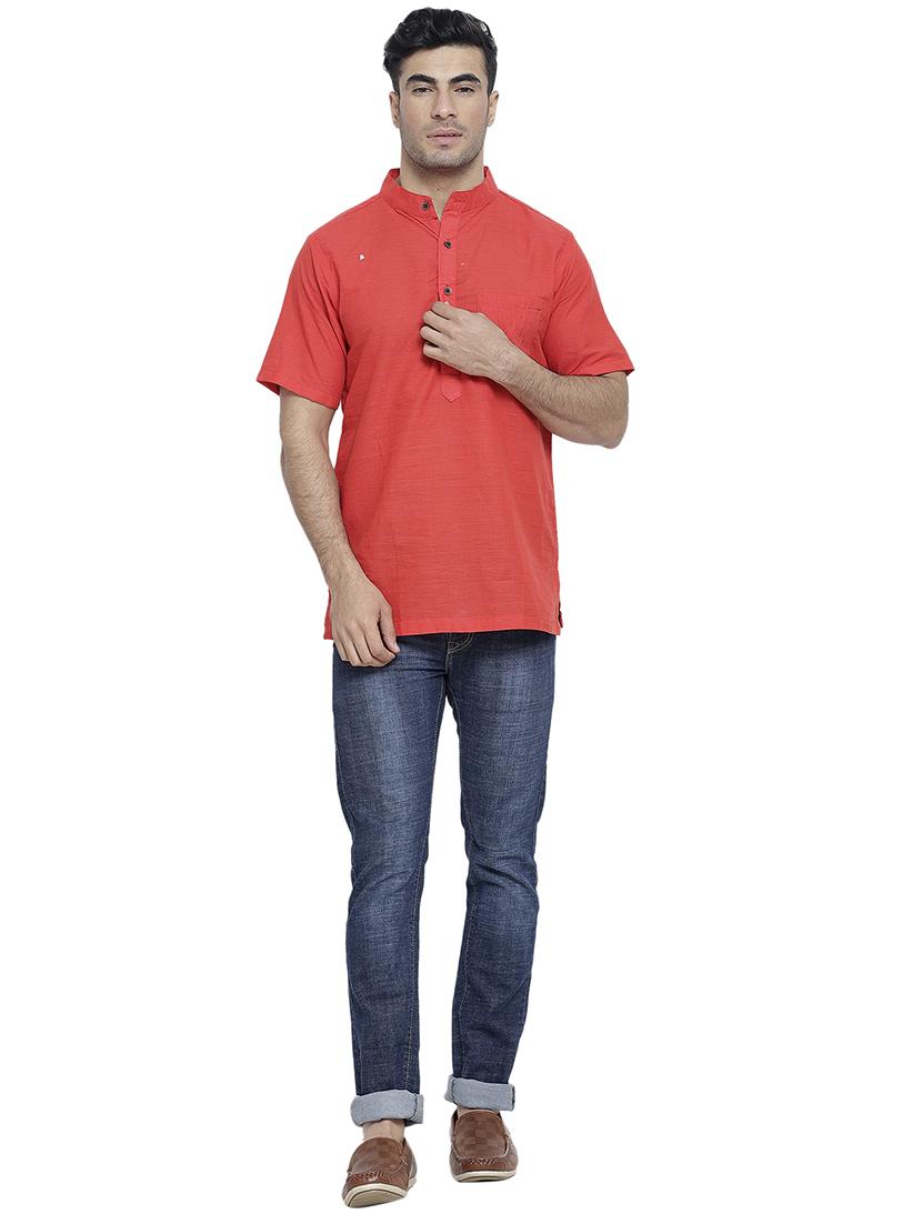 men mandarin neck solid short kurta - 21712137 - Standard Image - 4