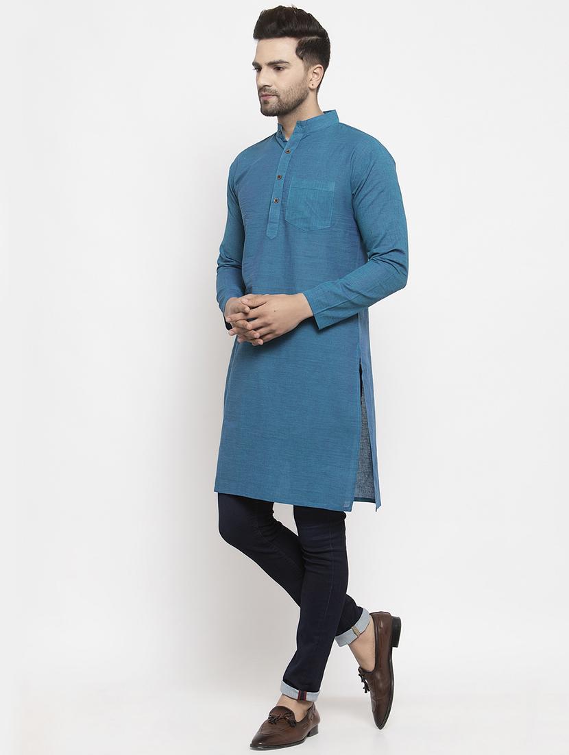 men mandarin neck solid long kurta - 21712138 -  Standard Image - 1