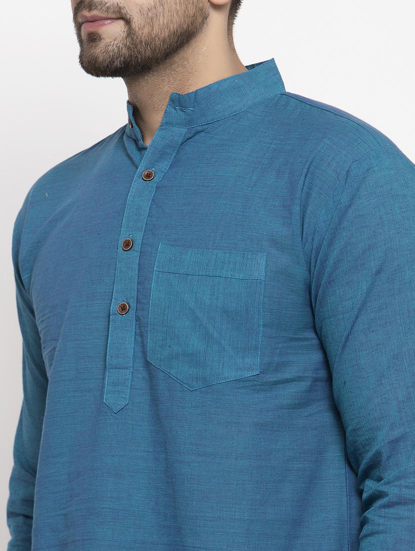 men mandarin neck solid long kurta - 21712138 - Standard Image - 4
