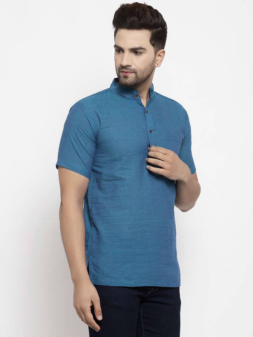 men mandarin neck solid short kurta - 21712139 -  Standard Image - 1