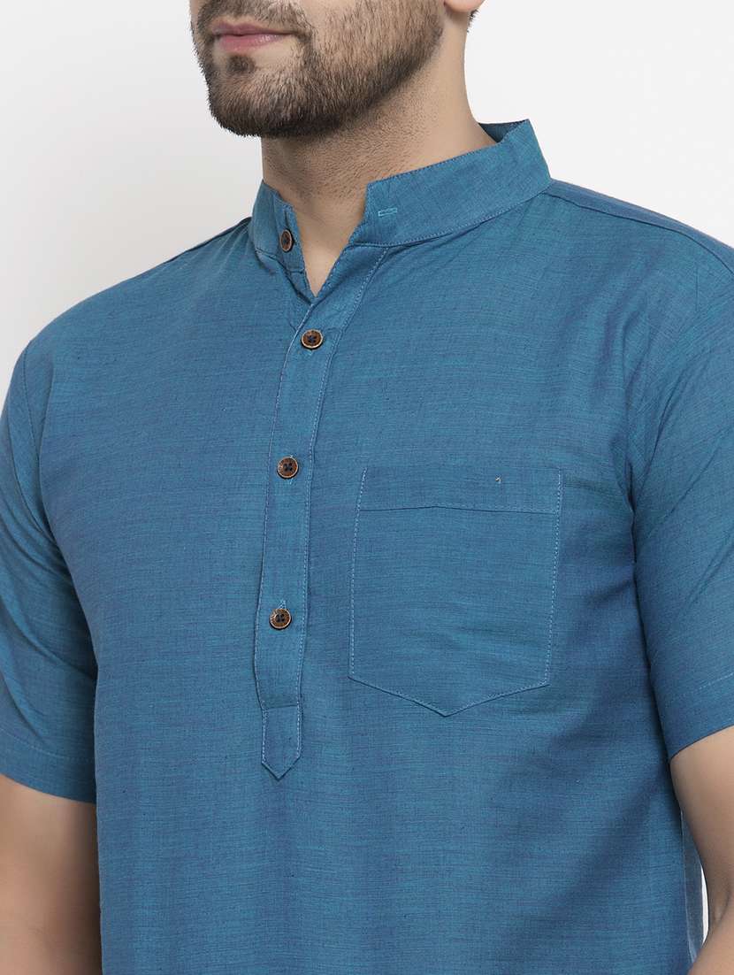 men mandarin neck solid short kurta - 21712139 - Standard Image - 4