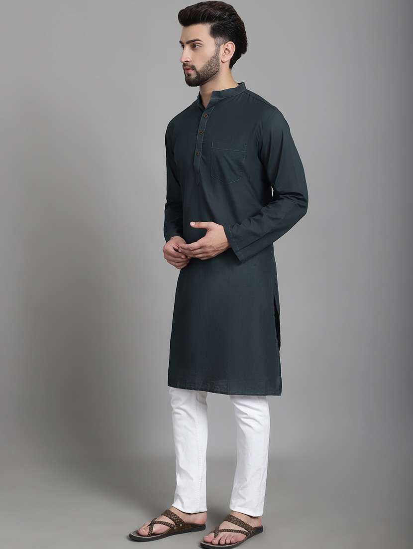 men mandarin neck solid long kurta - 21712140 - Standard Image - 1