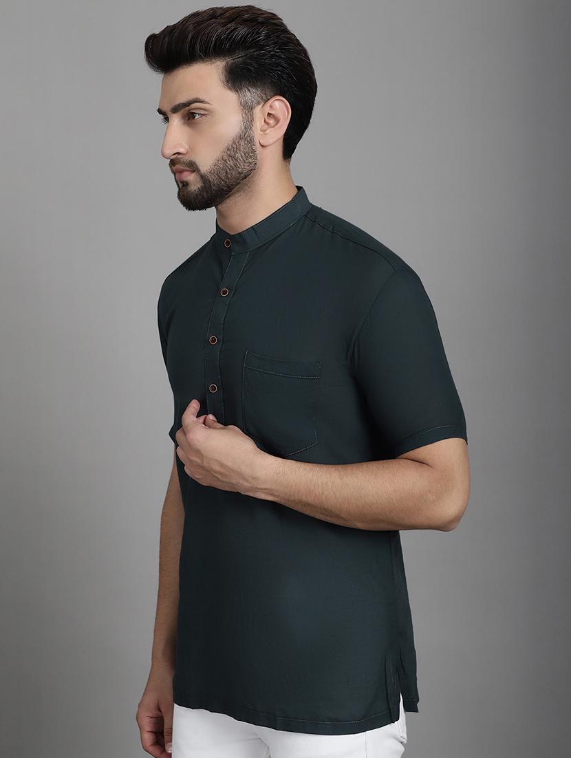 men mandarin neck solid short kurta - 21712141 - Standard Image - 1