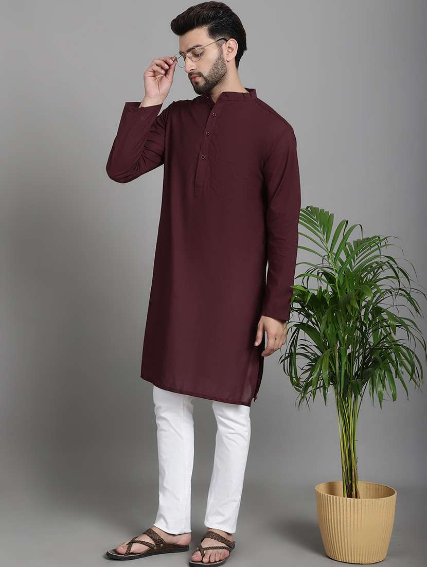 men mandarin neck solid long kurta