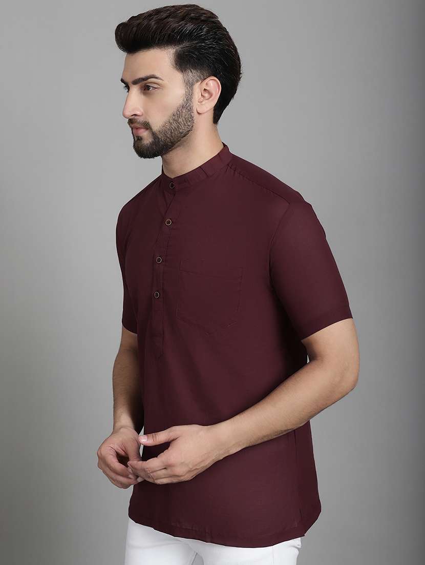 men mandarin neck solid short kurta - 21712143 -  Standard Image - 1