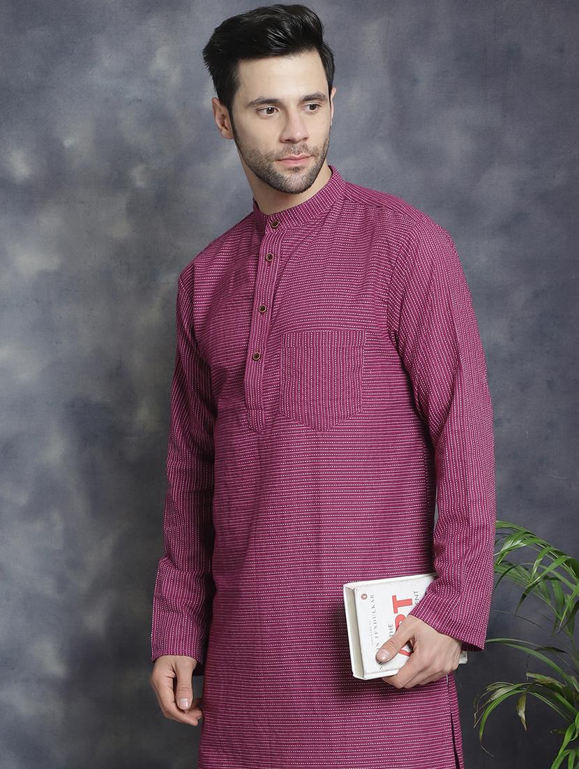 men mandarin neck striped long kurta - 21712144 - Standard Image - 4