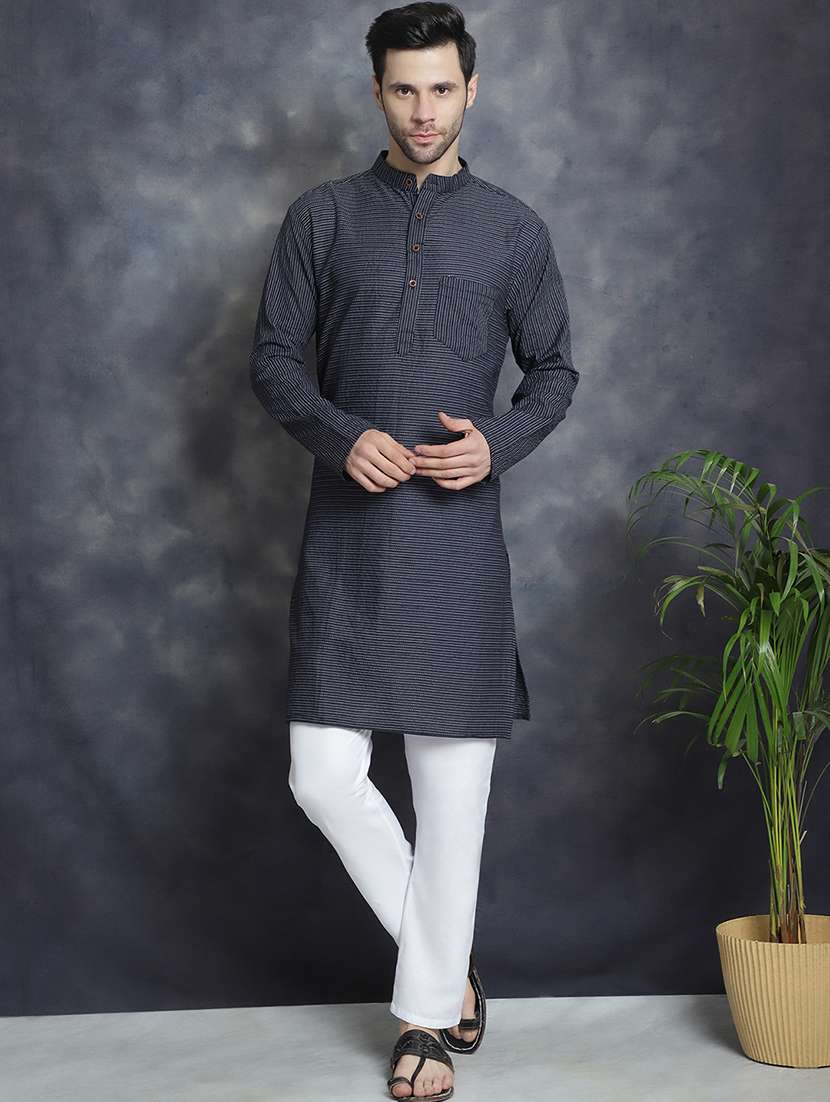 men mandarin neck striped long kurta - 21712146 -  Standard Image - 1