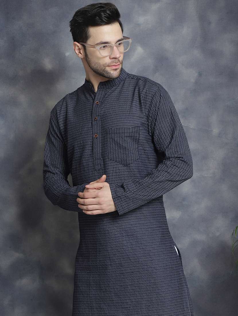 men mandarin neck striped long kurta - 21712146 -  Standard Image - 4