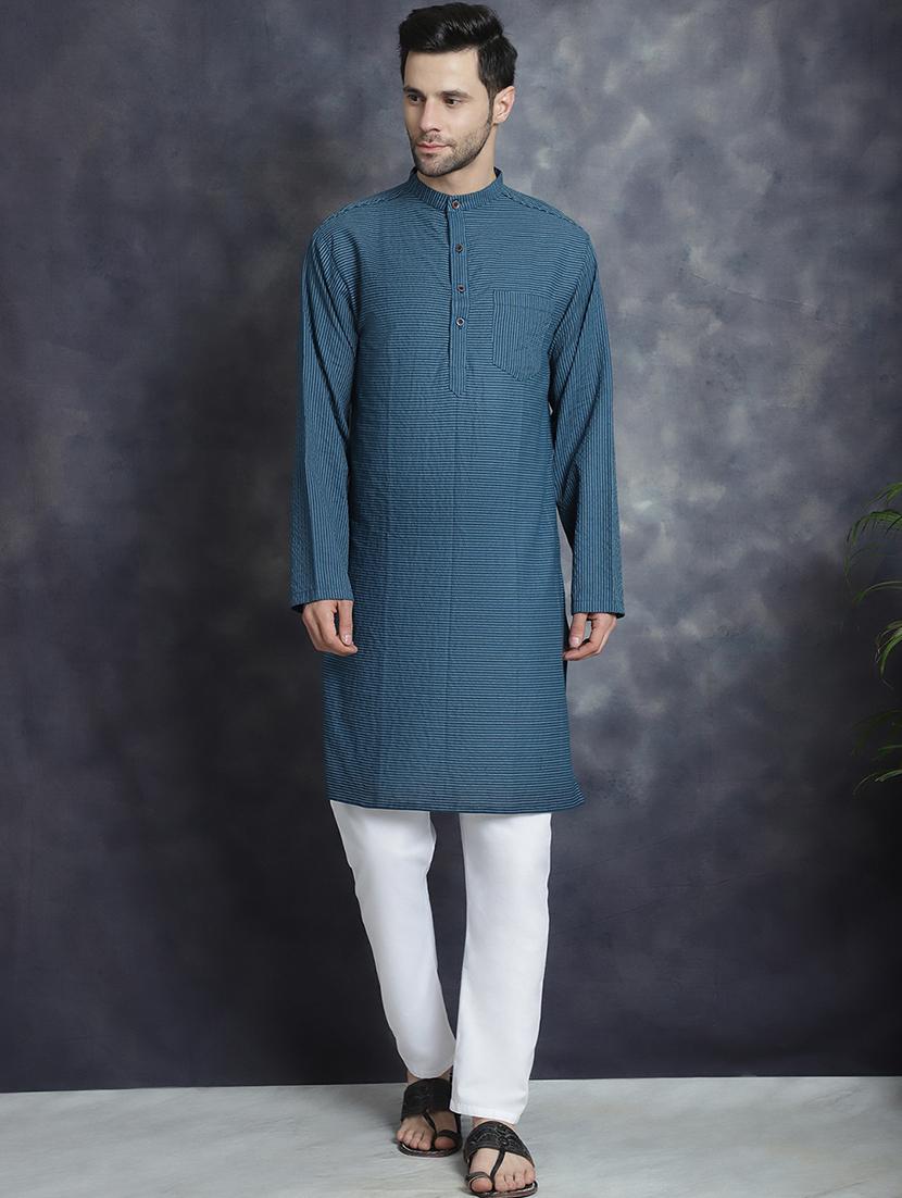 men mandarin neck striped long kurta - 21712148 -  Standard Image - 1