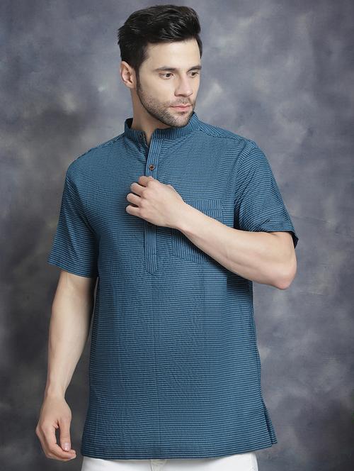 men mandarin neck striped short kurta - 21712149 -  Standard Image - 0