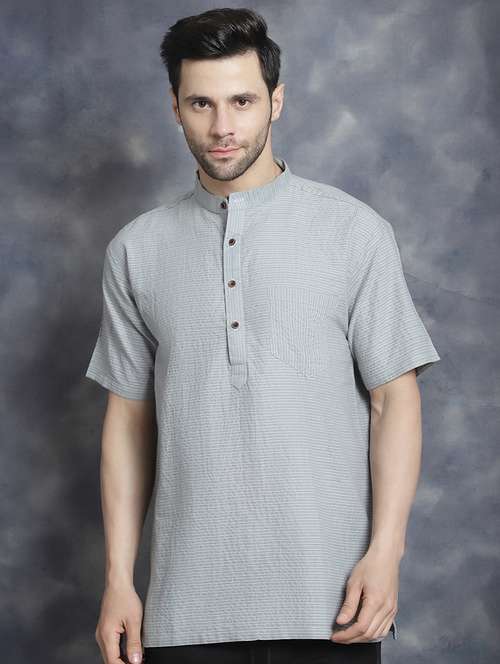 men mandarin neck striped short kurta - 21712153 - Standard Image - 0
