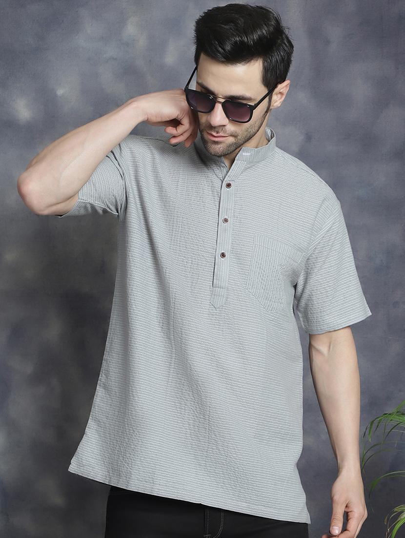 men mandarin neck striped short kurta - 21712153 -  Standard Image - 1