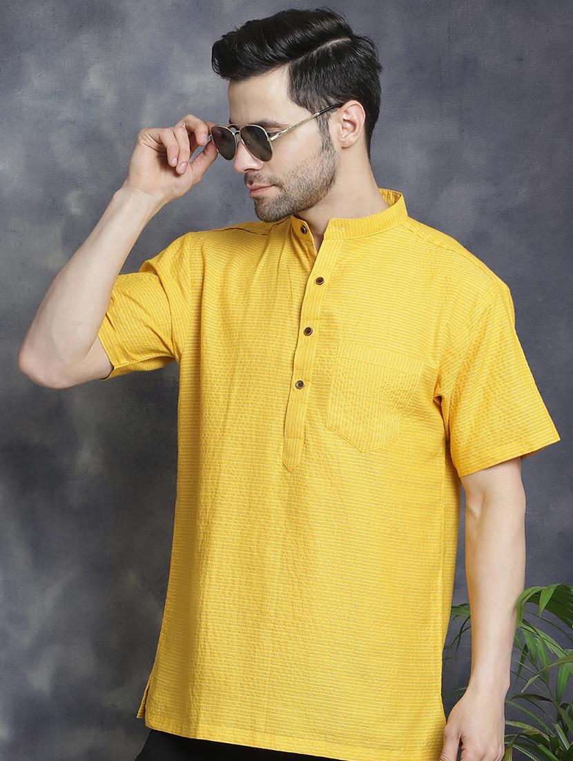 men mandarin neck striped short kurta - 21712155 -  Standard Image - 1