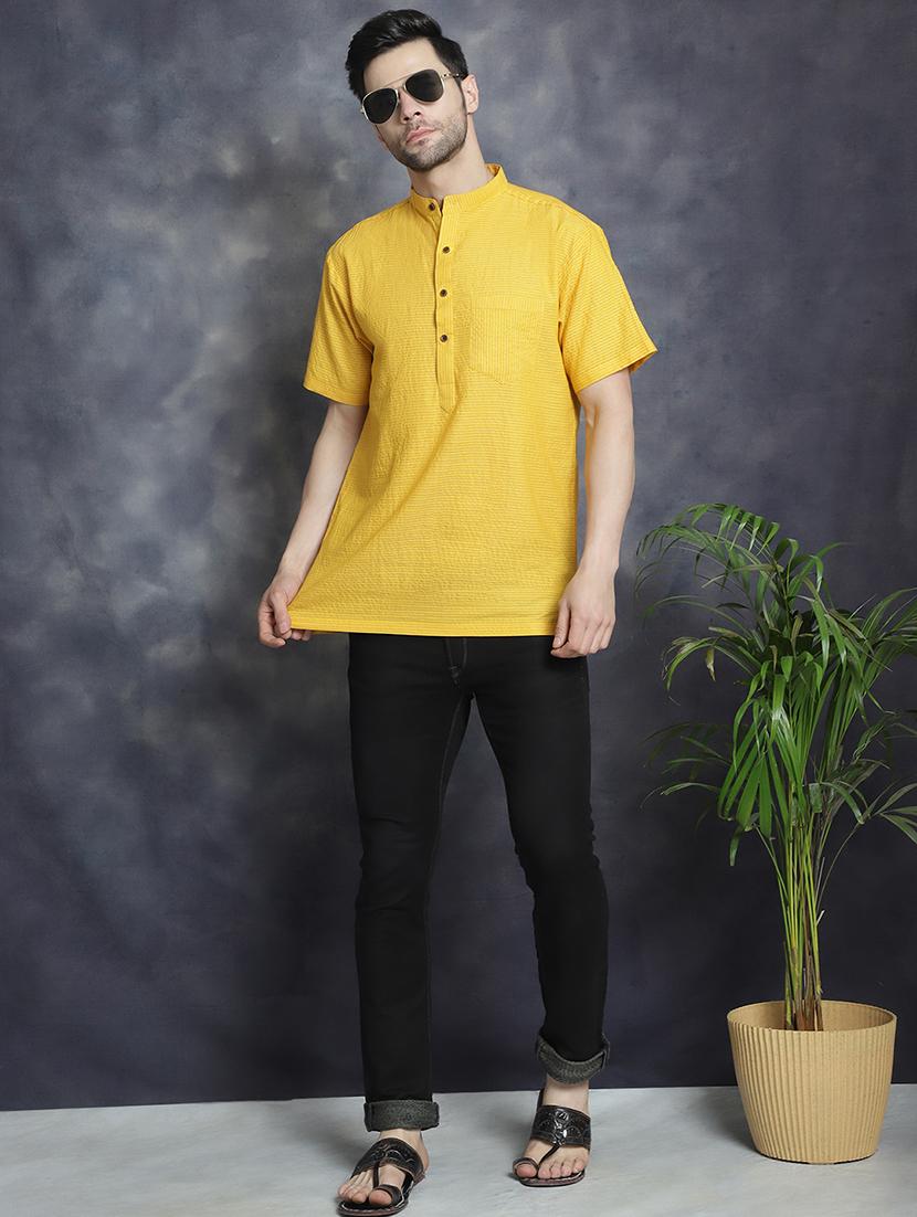 men mandarin neck striped short kurta - 21712155 - Standard Image - 4