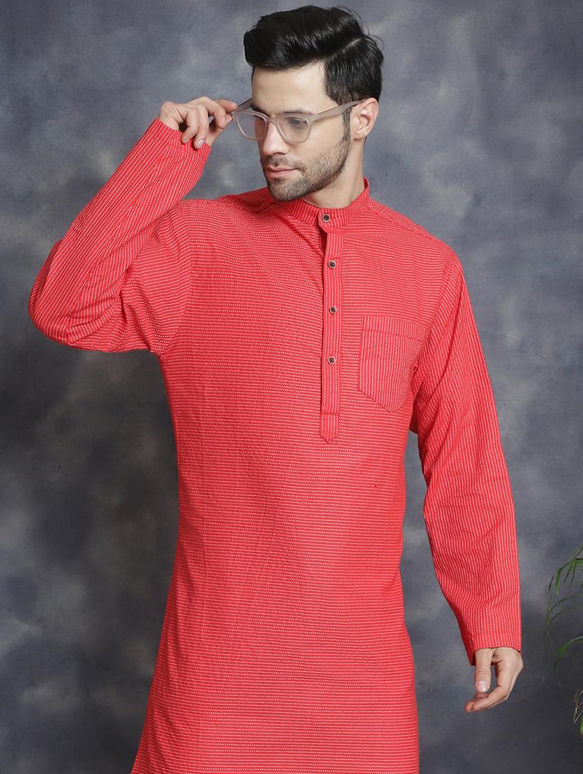 men mandarin neck striped long kurta - 21712156 - Standard Image - 4
