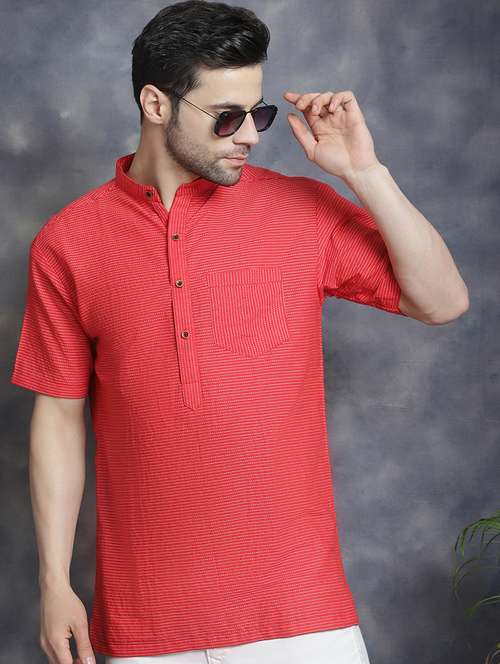men mandarin neck striped short kurta - 21712157 -  Standard Image - 0